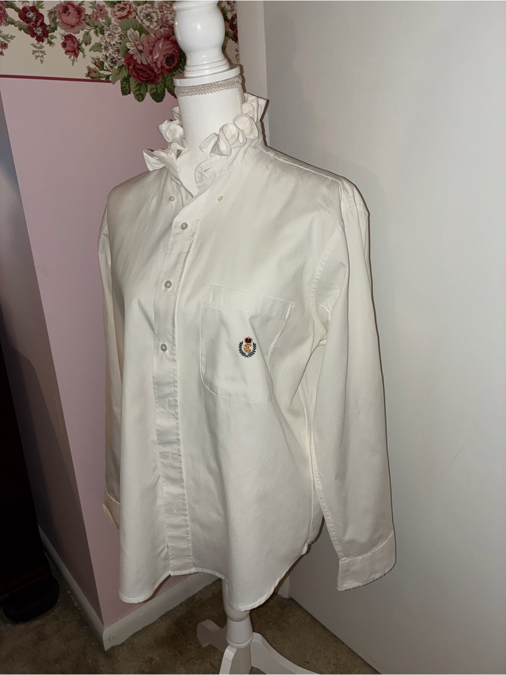 Up cycled Ralph Lauren Chaps ruffled collar Girly shirt